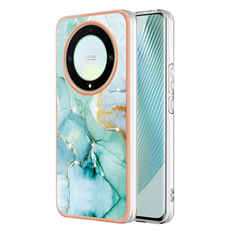 For Honor X9a 5G / Magic5 Lite 5G / X40 5G TPU Case with IMD Marble Pattern Electroplated Back Cover - Green 003