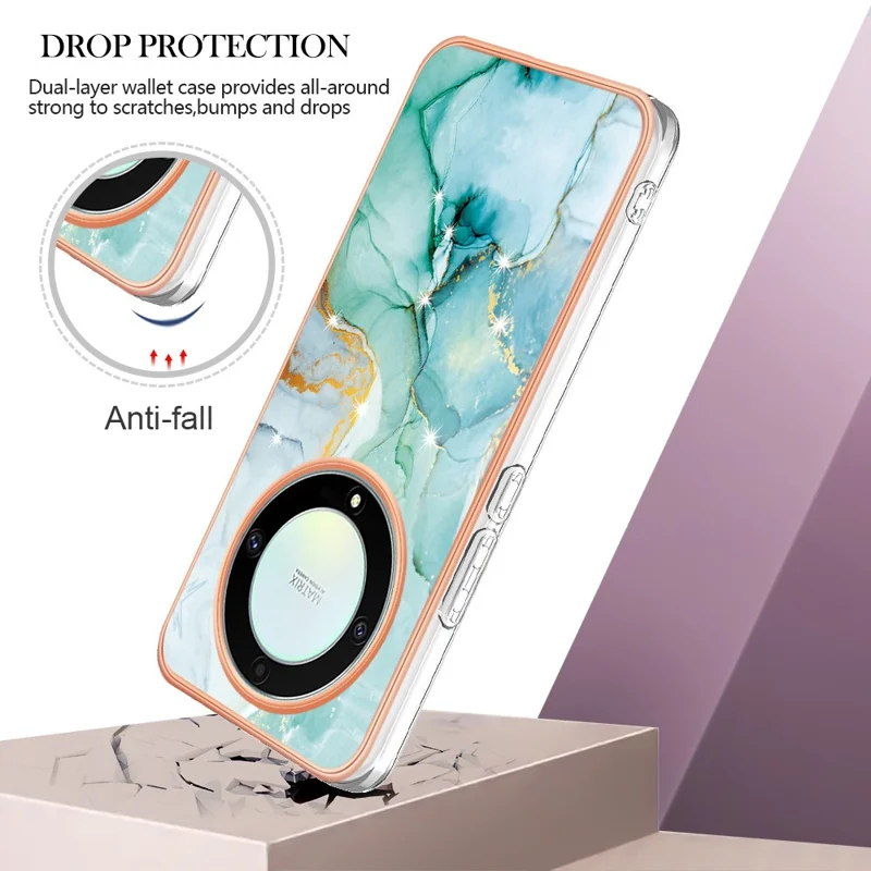 For Honor X9a 5G / Magic5 Lite 5G / X40 5G TPU Case with IMD Marble Pattern Electroplated Back Cover - Green 003