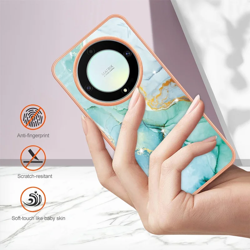 For Honor X9a 5G / Magic5 Lite 5G / X40 5G TPU Case with IMD Marble Pattern Electroplated Back Cover - Green 003