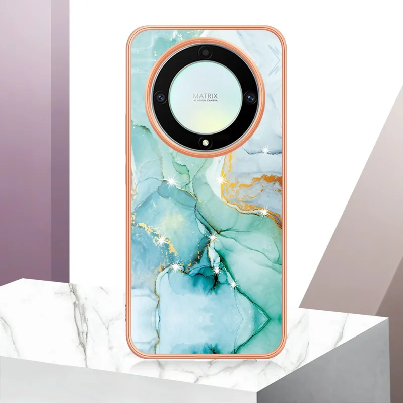 For Honor X9a 5G / Magic5 Lite 5G / X40 5G TPU Case with IMD Marble Pattern Electroplated Back Cover - Green 003