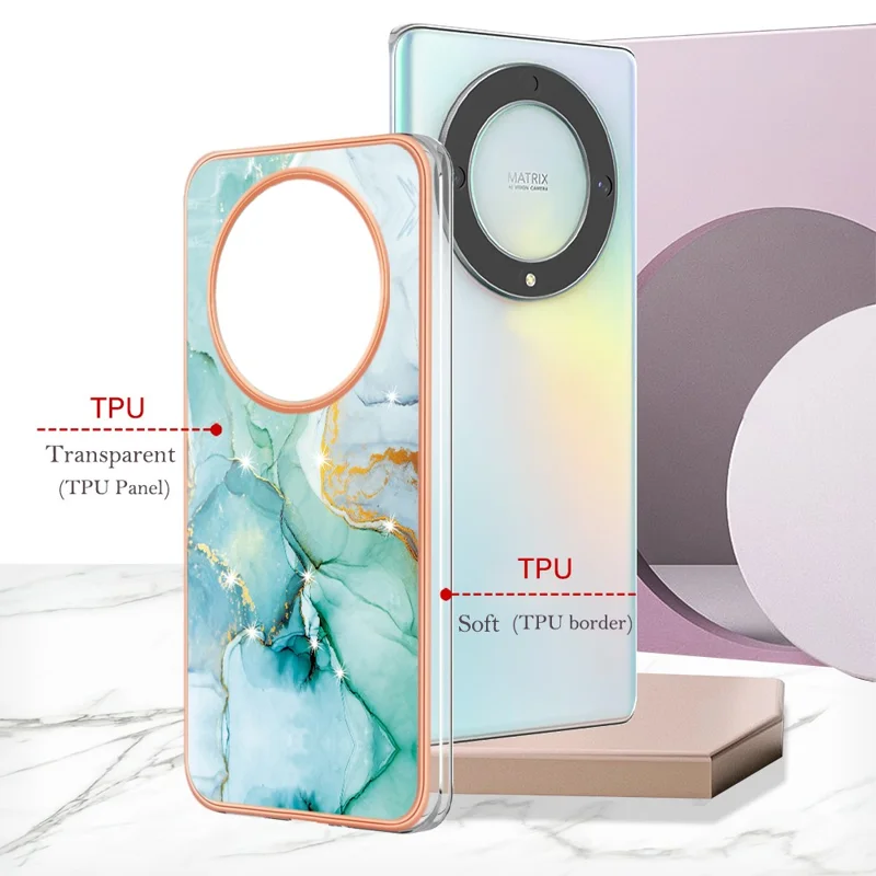 For Honor X9a 5G / Magic5 Lite 5G / X40 5G TPU Case with IMD Marble Pattern Electroplated Back Cover - Green 003