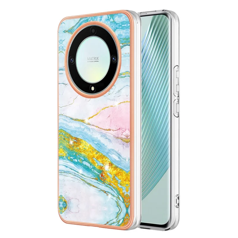 For Honor X9a 5G / Magic5 Lite 5G / X40 5G TPU Case with IMD Marble Pattern Electroplated Back Cover - Green 004