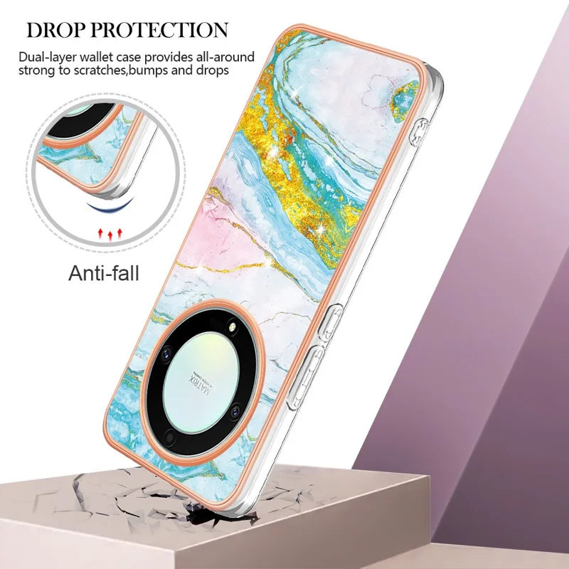 For Honor X9a 5G / Magic5 Lite 5G / X40 5G TPU Case with IMD Marble Pattern Electroplated Back Cover - Green 004