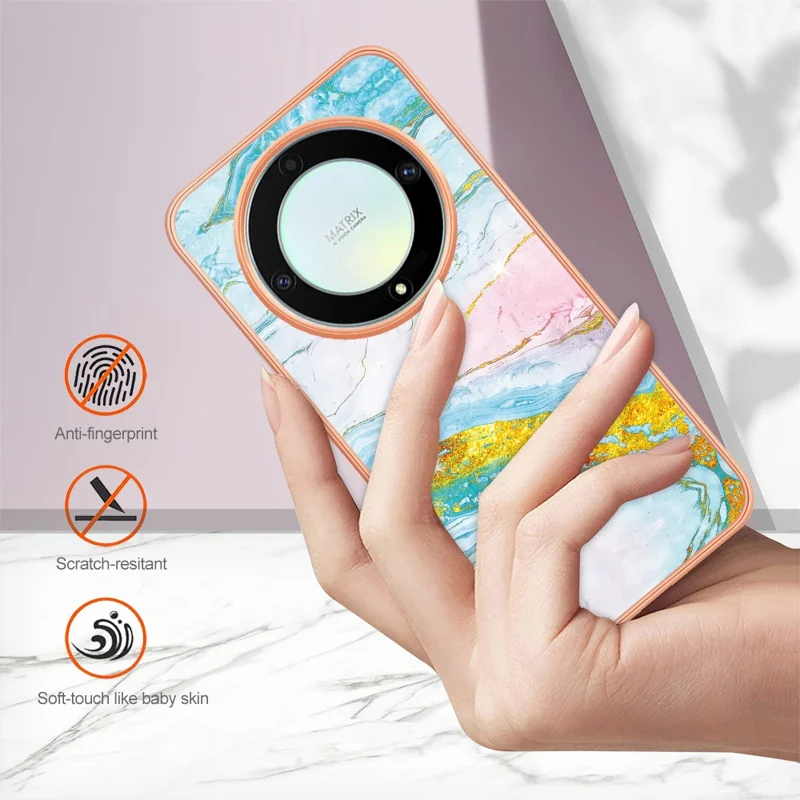 For Honor X9a 5G / Magic5 Lite 5G / X40 5G TPU Case with IMD Marble Pattern Electroplated Back Cover - Green 004