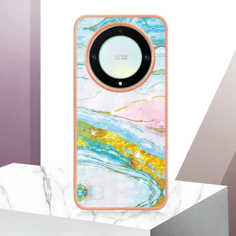 For Honor X9a 5G / Magic5 Lite 5G / X40 5G TPU Case with IMD Marble Pattern Electroplated Back Cover - Green 004