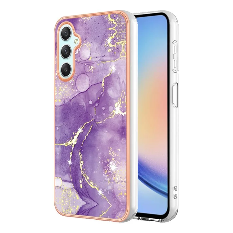 For Samsung Galaxy A24 4G (162.1 x 77.6 x 8.3mm) TPU Case with IMD Marble Pattern Electroplated Back Cover - Purple 002