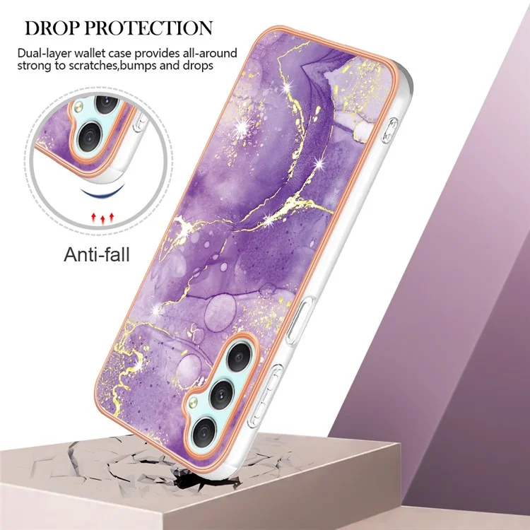 For Samsung Galaxy A24 4G (162.1 x 77.6 x 8.3mm) TPU Case with IMD Marble Pattern Electroplated Back Cover - Purple 002