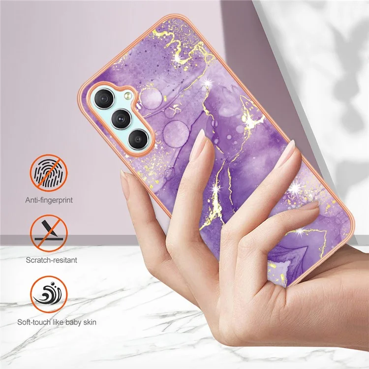 For Samsung Galaxy A24 4G (162.1 x 77.6 x 8.3mm) TPU Case with IMD Marble Pattern Electroplated Back Cover - Purple 002