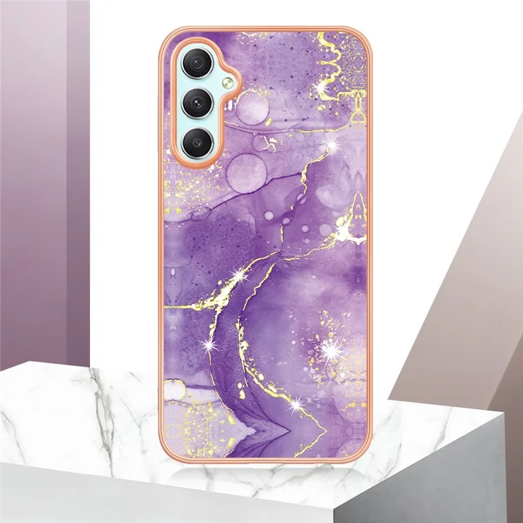 For Samsung Galaxy A24 4G (162.1 x 77.6 x 8.3mm) TPU Case with IMD Marble Pattern Electroplated Back Cover - Purple 002