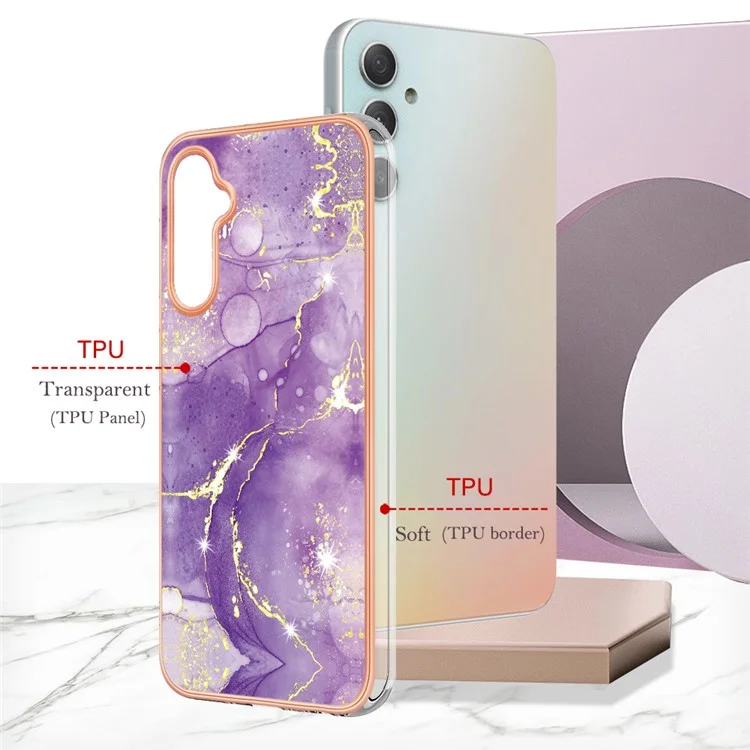 For Samsung Galaxy A24 4G (162.1 x 77.6 x 8.3mm) TPU Case with IMD Marble Pattern Electroplated Back Cover - Purple 002