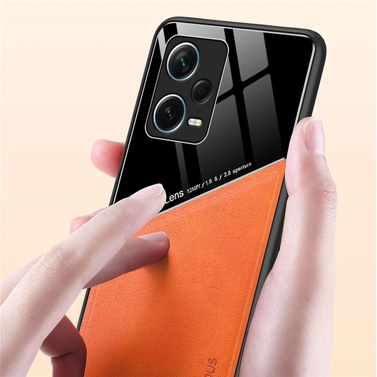 Stoßfeste Hülle für Xiaomi Redmi Note 12 Pro+ 5G TPU + PC + PU-Leder Slim Phone Cover Unterstützt Magnetische Autohalterung - Orange