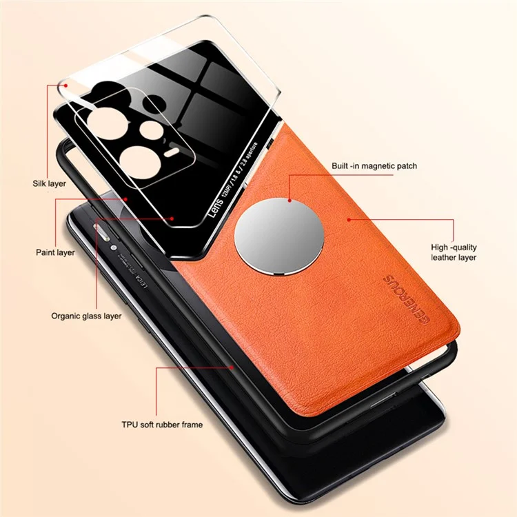 Stoßfeste Hülle für Xiaomi Redmi Note 12 Pro+ 5G TPU + PC + PU-Leder Slim Phone Cover Unterstützt Magnetische Autohalterung - Orange