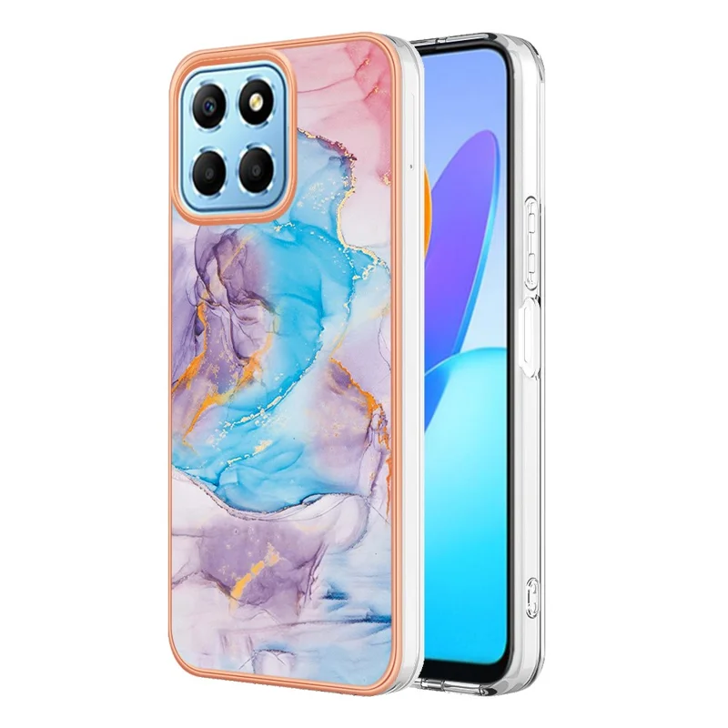 YB IMD Серия-1 Collepting Phone Case Для Honor X8 5G Marble Floral Pattern TPU Защитная Крышка - Млечный Путь Мраморный Синий