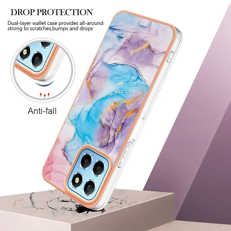 YB IMD Серия-1 Collepting Phone Case Для Honor X8 5G Marble Floral Pattern TPU Защитная Крышка - Млечный Путь Мраморный Синий