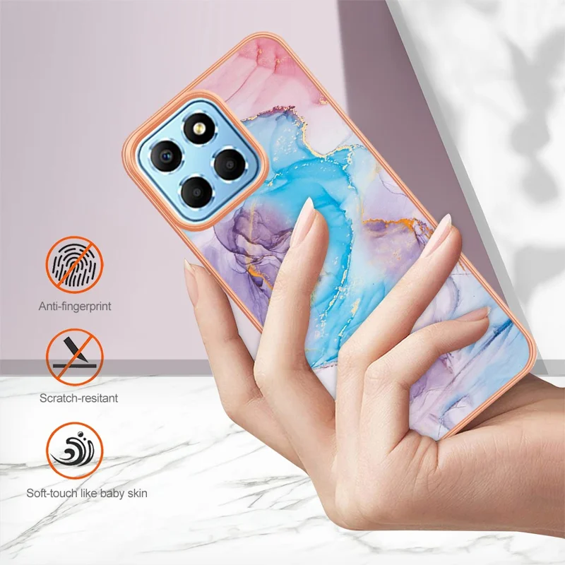 YB IMD Серия-1 Collepting Phone Case Для Honor X8 5G Marble Floral Pattern TPU Защитная Крышка - Млечный Путь Мраморный Синий