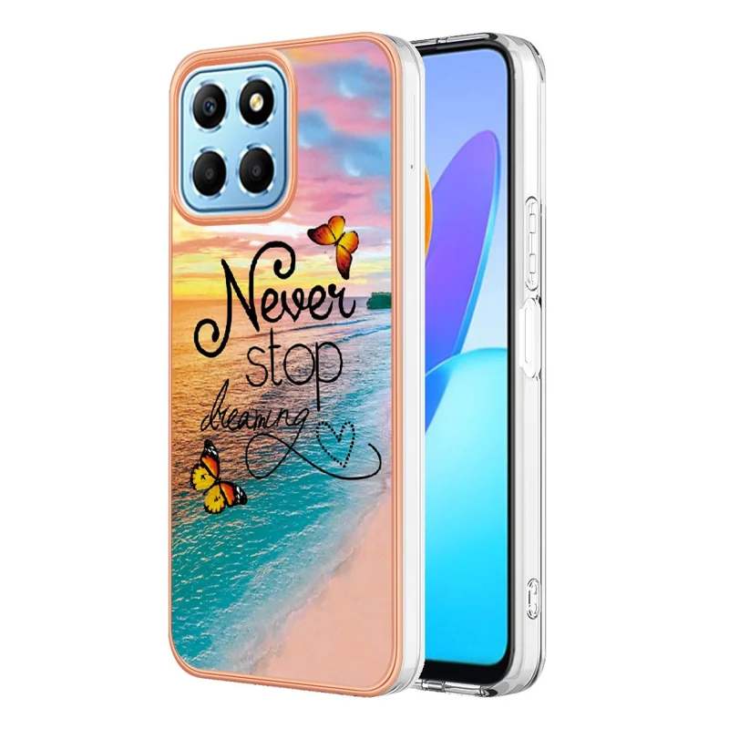 YB IMD Series-1 Электрохромный чехол для телефона Honor X8 5G с мраморным цветочным узором TPU защитная крышка - Никогда не переставай мечтать 