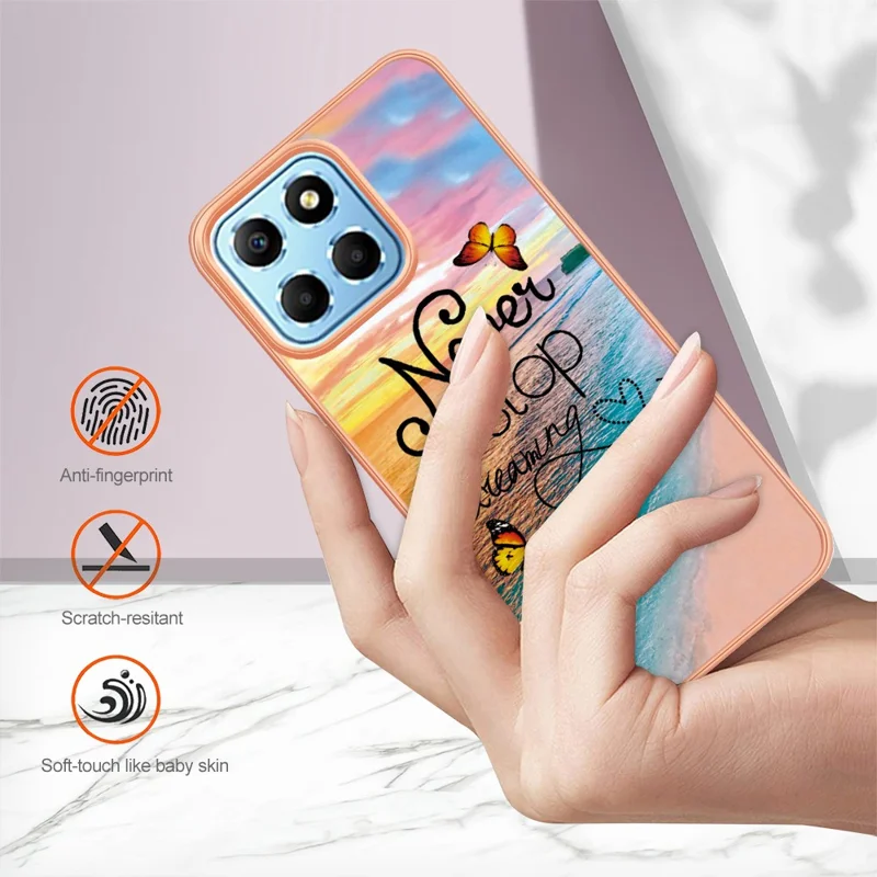 YB IMD Series-1 Электрохромный чехол для телефона Honor X8 5G с мраморным цветочным узором TPU защитная крышка - Никогда не переставай мечтать 