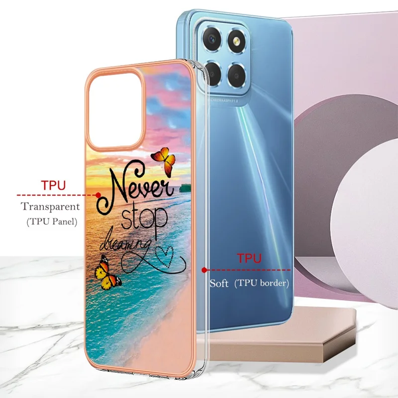 YB IMD Series-1 Электрохромный чехол для телефона Honor X8 5G с мраморным цветочным узором TPU защитная крышка - Никогда не переставай мечтать 
