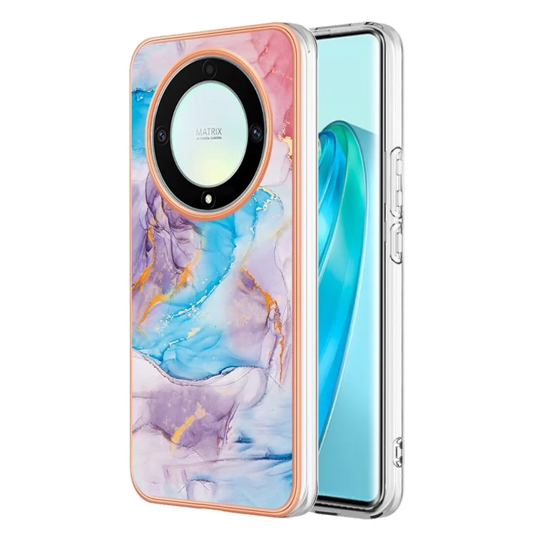 For Honor X9a 5G / X40 5G / Magic5 Lite 5G Case with IMD Marble Flower Pattern TPU Mobile Back Cover - Milky Way Marble Blue