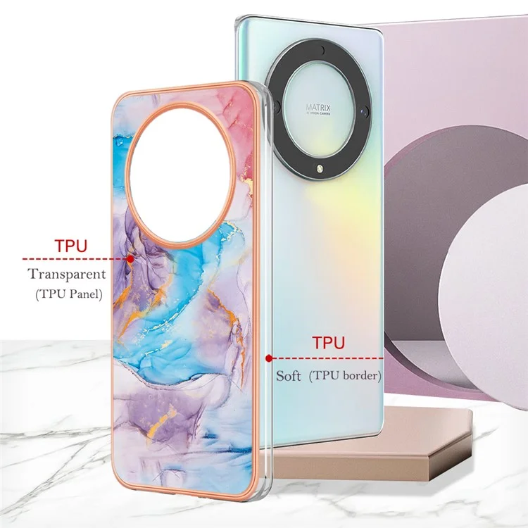 For Honor X9a 5G / X40 5G / Magic5 Lite 5G Case with IMD Marble Flower Pattern TPU Mobile Back Cover - Milky Way Marble Blue