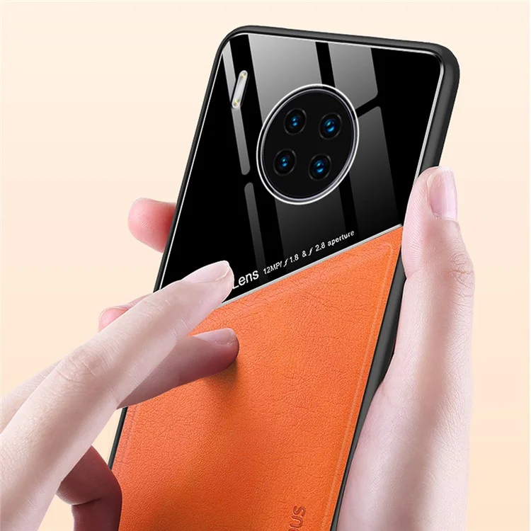 Ударопрочный противоударный чехол для Huawei Y9a из TPU + PC + PU-кожи, тонкий чехол для телефона, поддержка магнитного автомобильного держателя - оранжевый