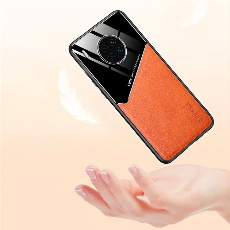 Ударопрочный противоударный чехол для Huawei Y9a из TPU + PC + PU-кожи, тонкий чехол для телефона, поддержка магнитного автомобильного держателя - оранжевый