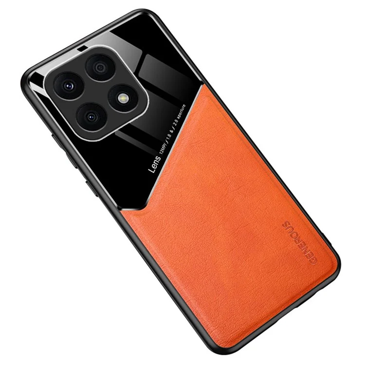 Funda de TPU + PC + Piel de PU para Honor X8a 4G, funda de teléfono resistente a los golpes, compatible con soporte de coche magnético - Naranja
