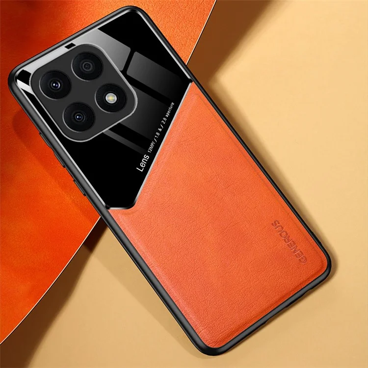 Funda de TPU + PC + Piel de PU para Honor X8a 4G, funda de teléfono resistente a los golpes, compatible con soporte de coche magnético - Naranja