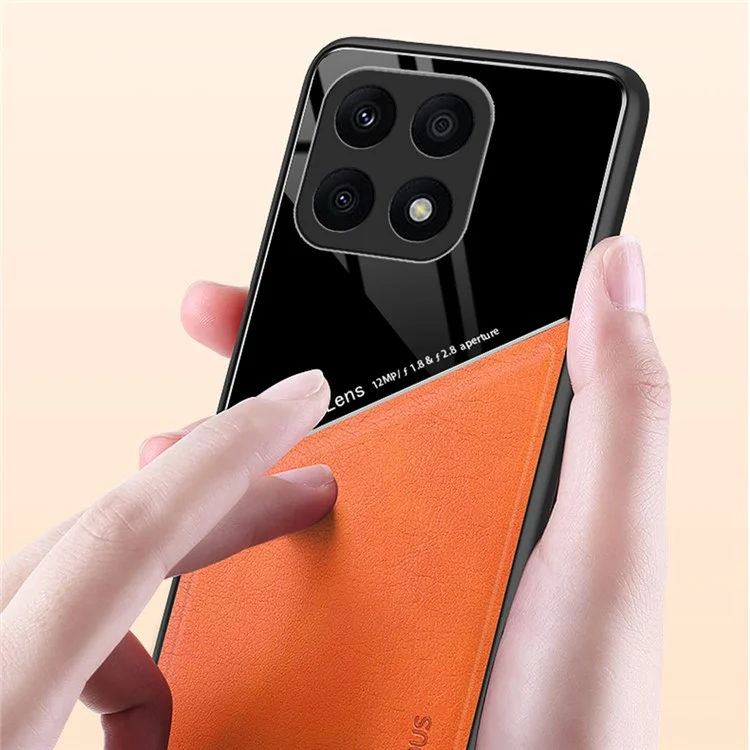 Funda de TPU + PC + Piel de PU para Honor X8a 4G, funda de teléfono resistente a los golpes, compatible con soporte de coche magnético - Naranja