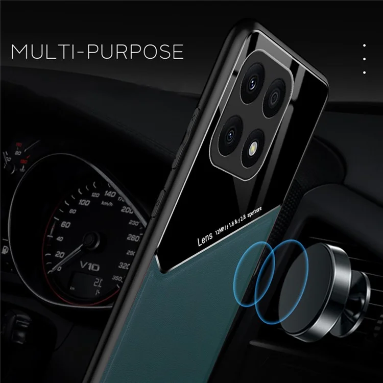 Funda de TPU + PC + Piel de PU para Honor X8a 4G, funda de teléfono resistente a los golpes, compatible con soporte de coche magnético - Naranja