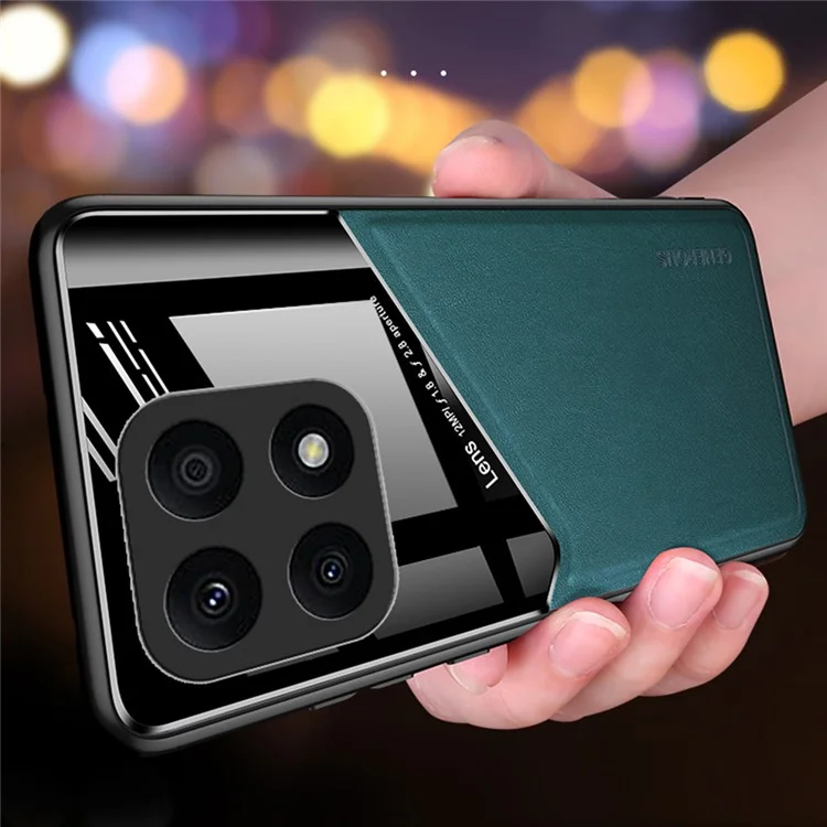 Funda de TPU + PC + Piel de PU para Honor X8a 4G, funda de teléfono resistente a los golpes, compatible con soporte de coche magnético - Naranja