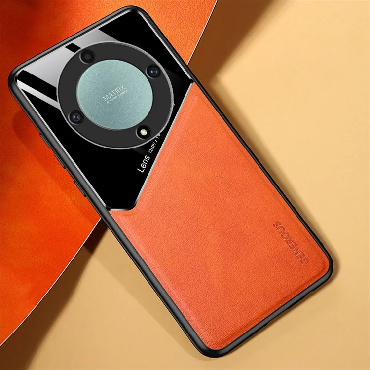 TPU + PC + PU Leder Handyhülle für Honor X9a 5G Slim Phone Case mit Magnethalterung - Orange