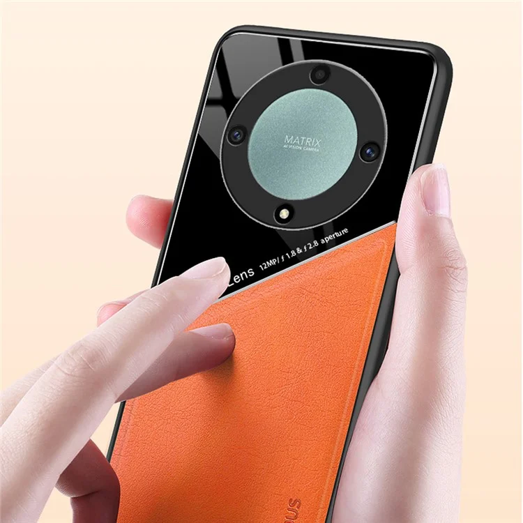 TPU + PC + PU Leder Handyhülle für Honor X9a 5G Slim Phone Case mit Magnethalterung - Orange