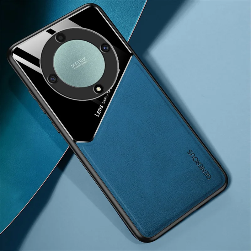 TPU + PC + PU Leather Phone Cover for Honor X9a 5G Slim Phone Case Support Magnetic Car Mount - Blue