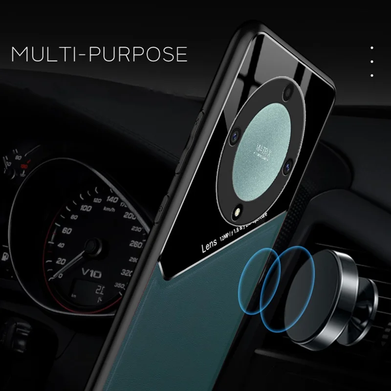 TPU + PC + PU Leather Phone Cover for Honor X9a 5G Slim Phone Case Support Magnetic Car Mount - Blue