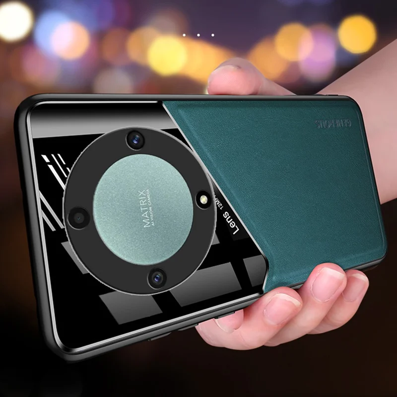 TPU + PC + PU Leather Phone Cover for Honor X9a 5G Slim Phone Case Support Magnetic Car Mount - Blue