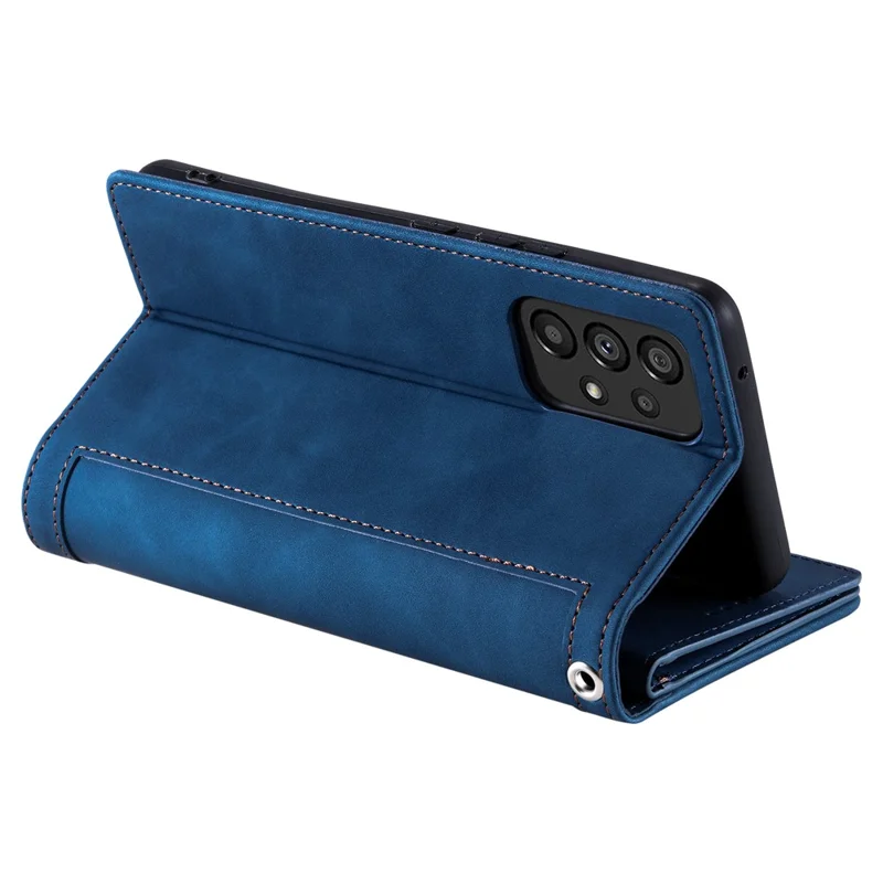 PU Leather Phone Case For Samsung Galaxy A33 5G , Zipper Pocket 9 Card Slots Phone Shell Cover - Blue