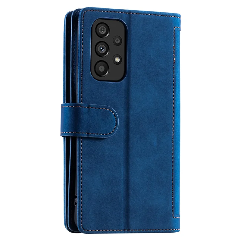 PU Leather Phone Case For Samsung Galaxy A33 5G , Zipper Pocket 9 Card Slots Phone Shell Cover - Blue