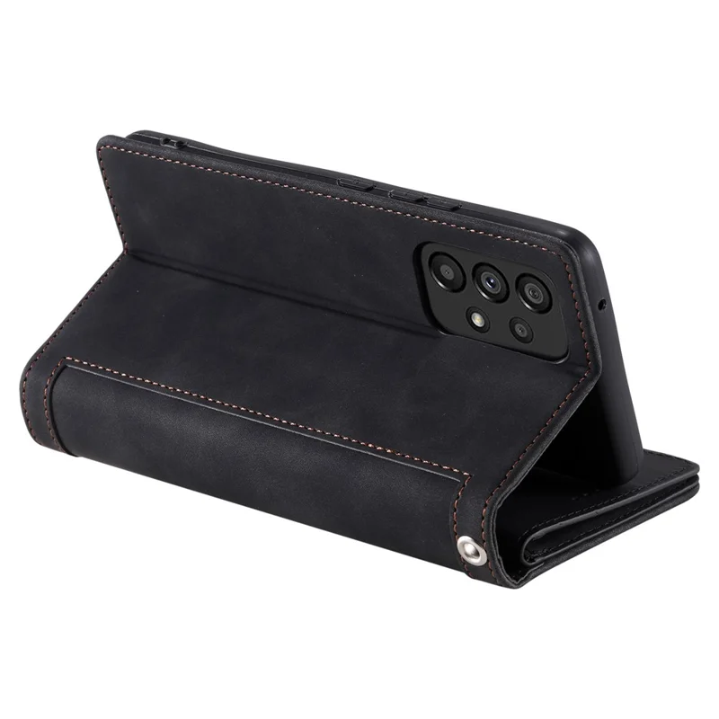 PU Leather Phone Case For Samsung Galaxy A33 5G , Zipper Pocket 9 Card Slots Phone Shell Cover - Black