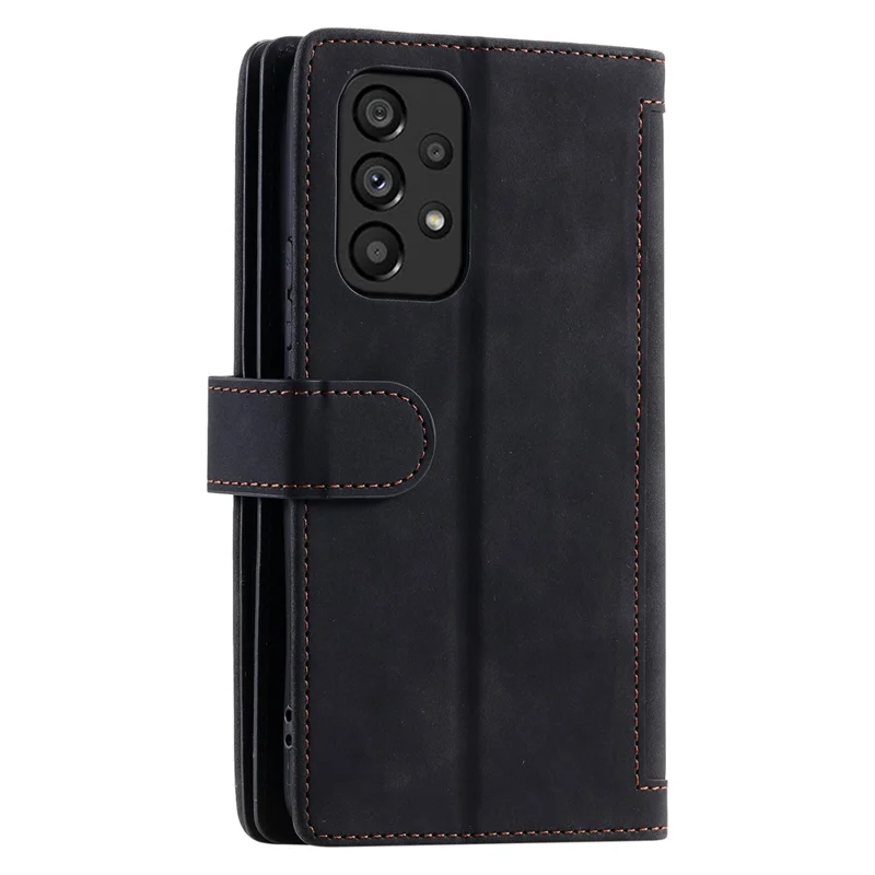 PU Leather Phone Case For Samsung Galaxy A33 5G , Zipper Pocket 9 Card Slots Phone Shell Cover - Black