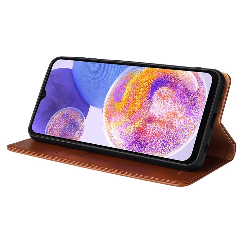 FIERRE SHANN for Samsung Galaxy A23 4G / A23 5G (Global Version) Folding Stand Phone Case PU Leather Wallet Smartphone Cover - Brown