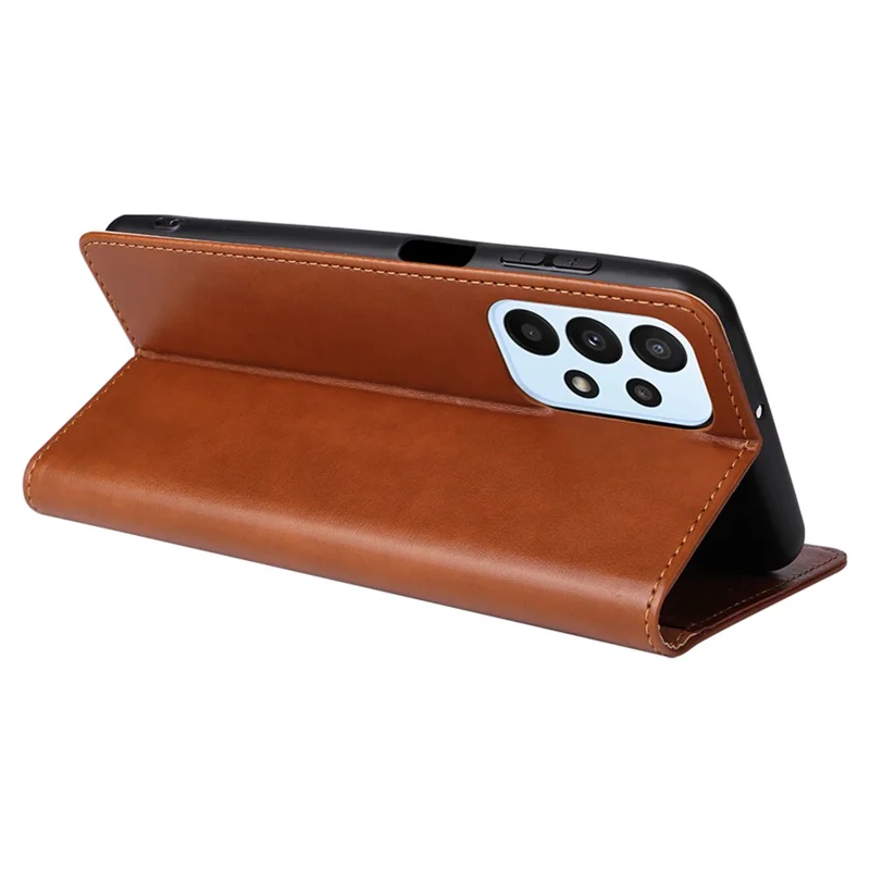 FIERRE SHANN for Samsung Galaxy A23 4G / A23 5G (Global Version) Folding Stand Phone Case PU Leather Wallet Smartphone Cover - Brown