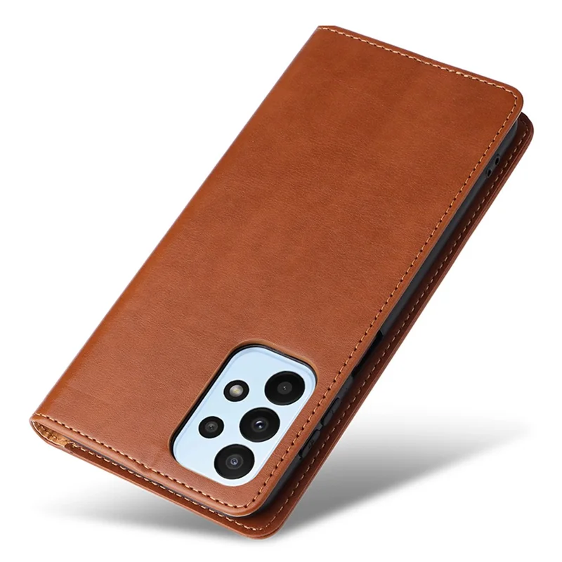 FIERRE SHANN for Samsung Galaxy A23 4G / A23 5G (Global Version) Folding Stand Phone Case PU Leather Wallet Smartphone Cover - Brown