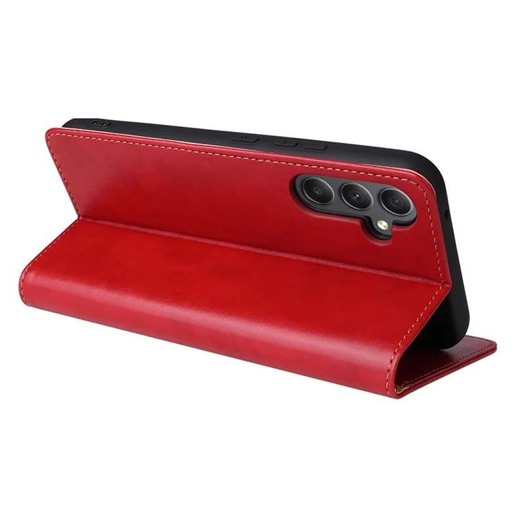 FIERRE SHANN For Samsung Galaxy A34 5G PU Leather Wallet Shockproof Cover Flip Stand Phone Case - Red