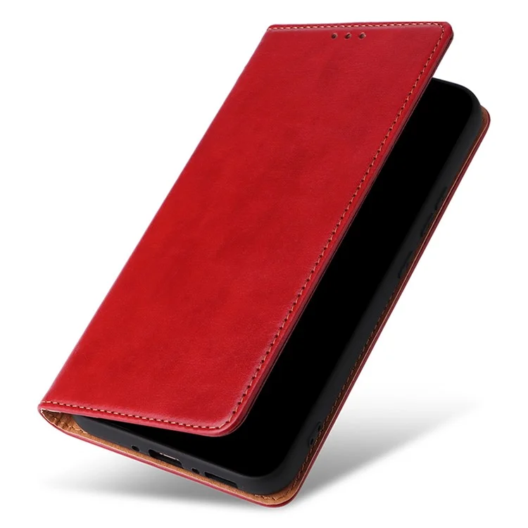 FIERRE SHANN For Samsung Galaxy A34 5G PU Leather Wallet Shockproof Cover Flip Stand Phone Case - Red