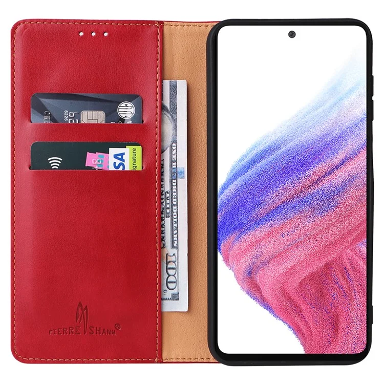 FIERRE SHANN Pour Samsung Galaxy A14 5G / A14 4G Étui portefeuille en cuir PU avec support de pliage anti-chute - Rouge