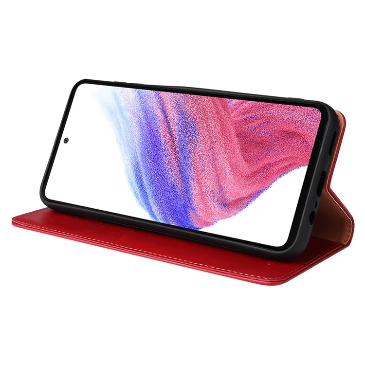 FIERRE SHANN Pour Samsung Galaxy A14 5G / A14 4G Étui portefeuille en cuir PU avec support de pliage anti-chute - Rouge