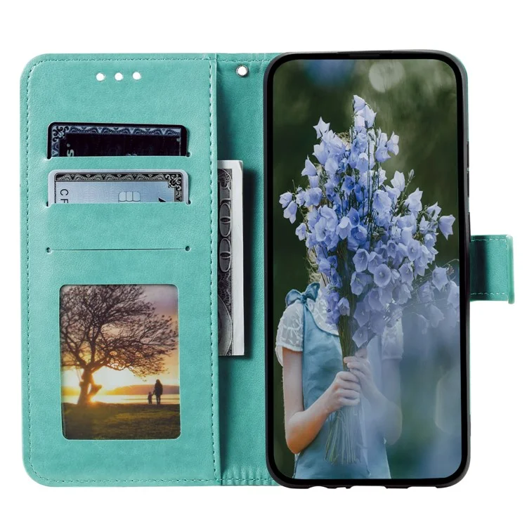 Leder-Handyhülle für Google Pixel 8, Ständer-Geldbörse mit Mandala-Blumenmuster, Handyhülle - Grün