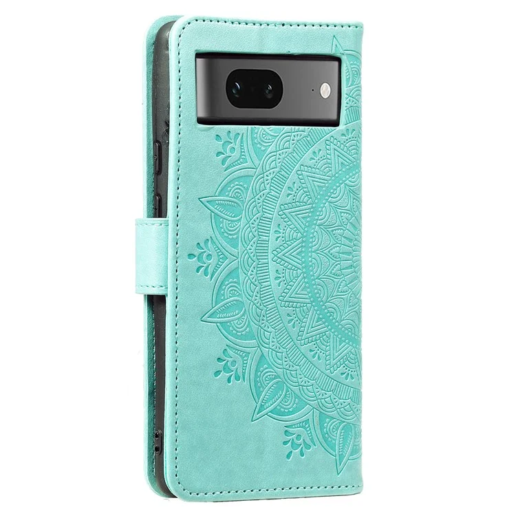 Leder-Handyhülle für Google Pixel 8, Ständer-Geldbörse mit Mandala-Blumenmuster, Handyhülle - Grün