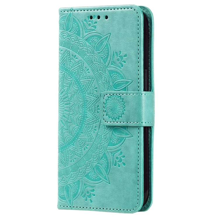 Leder-Handyhülle für Google Pixel 8, Ständer-Geldbörse mit Mandala-Blumenmuster, Handyhülle - Grün